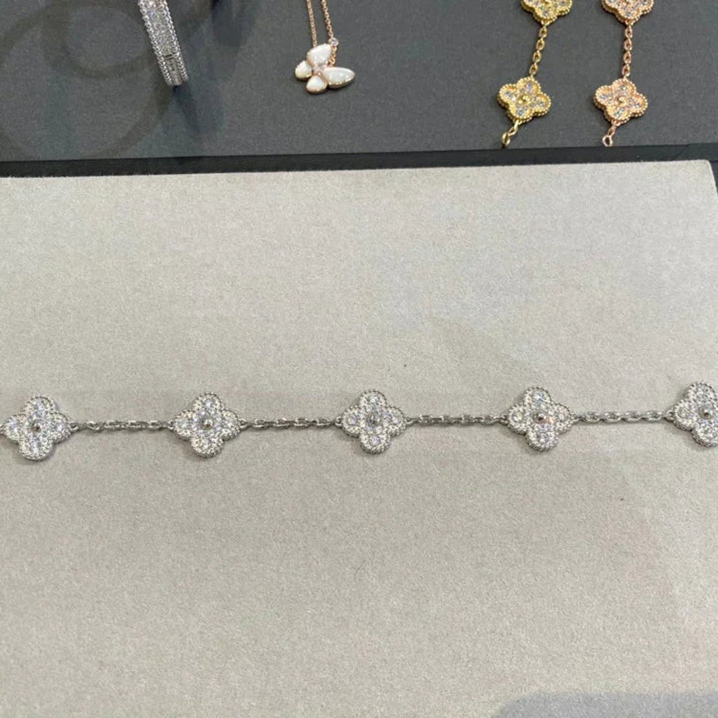 [Love More]CLOVER 5 MOTIFS  DIAMOND BRACELET SILVER