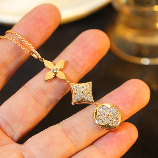 [Love More]STAR AND SUN DIAMOND PINK GOLD NECKLACE