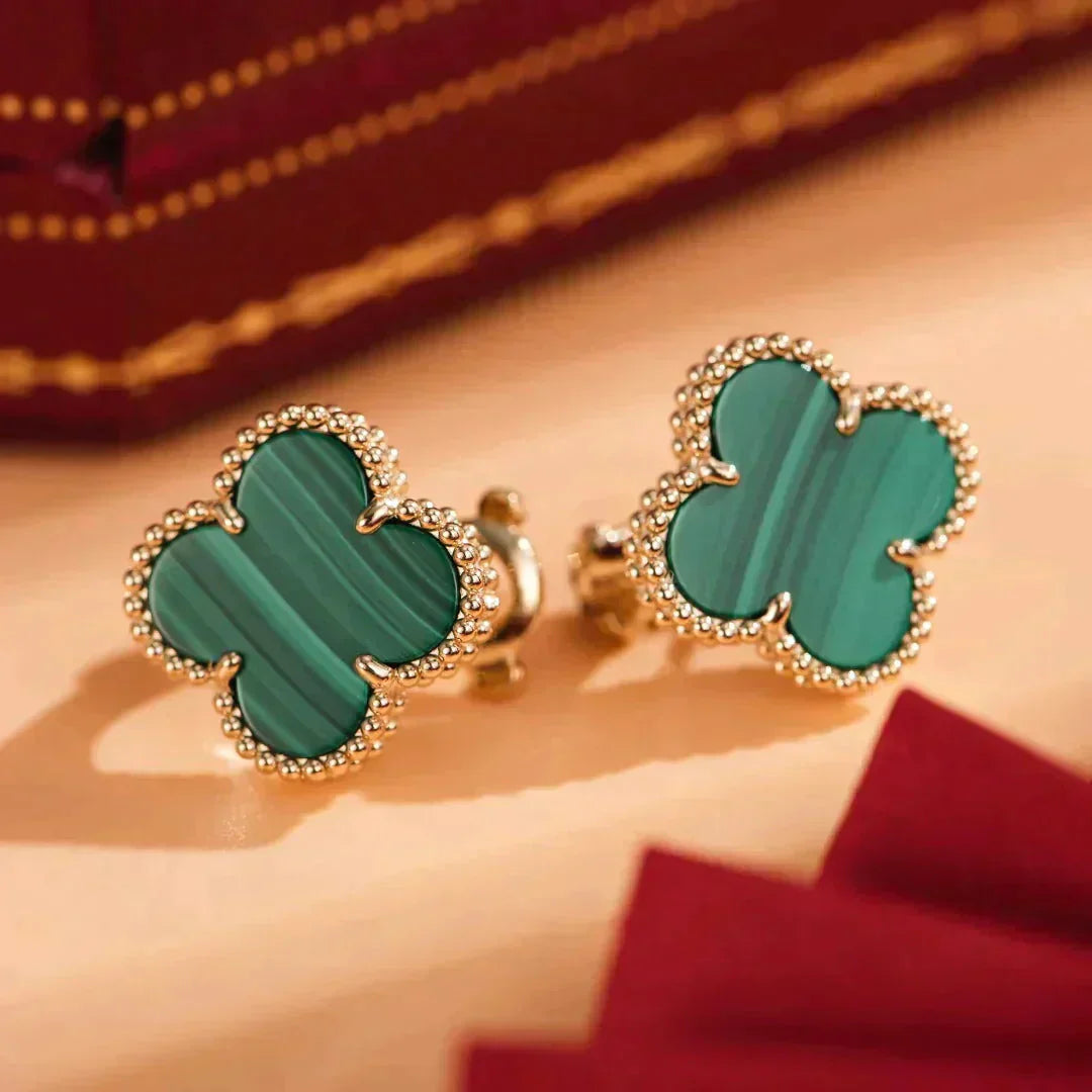 [Love More]CLOVER MEDIUM 1 MOTIFS MALACHITE  EARRINGS