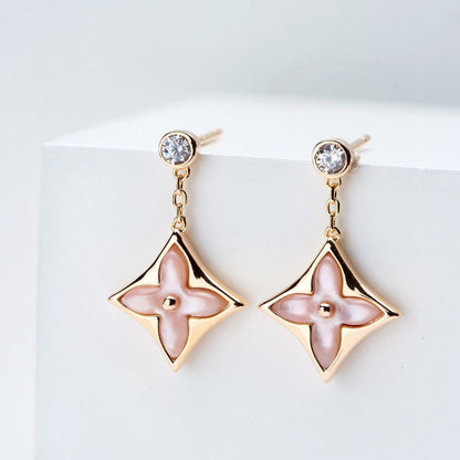 [Love More]DOUBLE STAR PINK GOLD MOP DROP EARRINGS