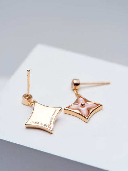 [Love More]DOUBLE STAR PINK GOLD MOP DROP EARRINGS