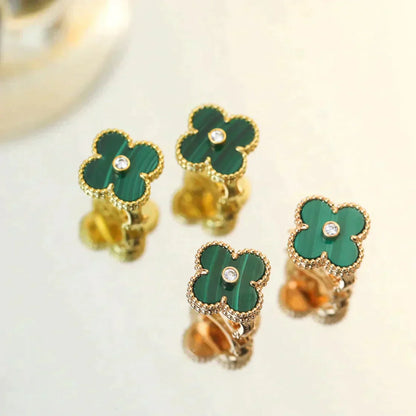 [Love More]CLOVER MEDIUM 1 MOTIFS MALACHITE DIAMOND EARRINGS