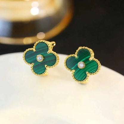 [Love More]CLOVER MEDIUM 1 MOTIFS MALACHITE DIAMOND EARRINGS