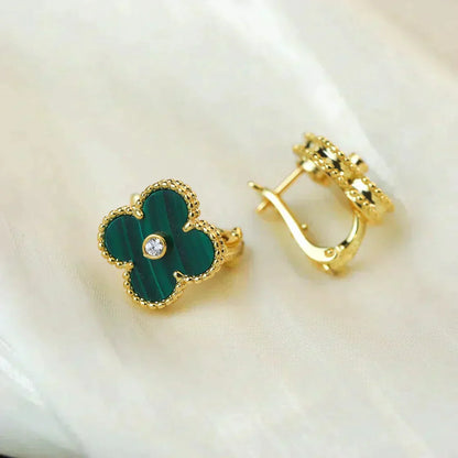 [Love More]CLOVER MEDIUM 1 MOTIFS MALACHITE DIAMOND EARRINGS