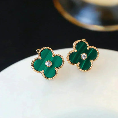 [Love More]CLOVER MEDIUM 1 MOTIFS MALACHITE DIAMOND EARRINGS