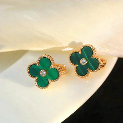 [Love More]CLOVER MEDIUM 1 MOTIFS MALACHITE DIAMOND EARRINGS