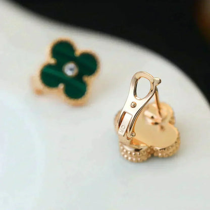 [Love More]CLOVER MEDIUM 1 MOTIFS MALACHITE DIAMOND EARRINGS