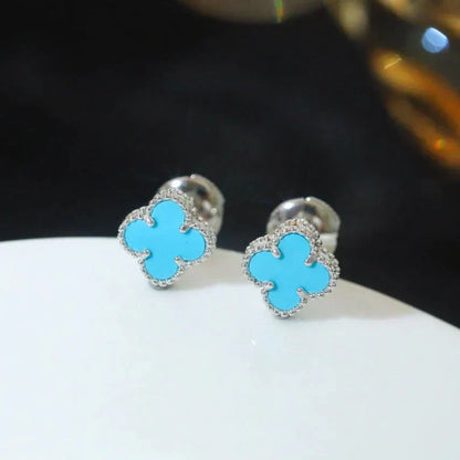 [Love More]CLOVER MINI 9.5MM ONYX STUD EARRINGS SILVER