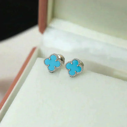 [Love More]CLOVER MINI 9.5MM ONYX STUD EARRINGS SILVER