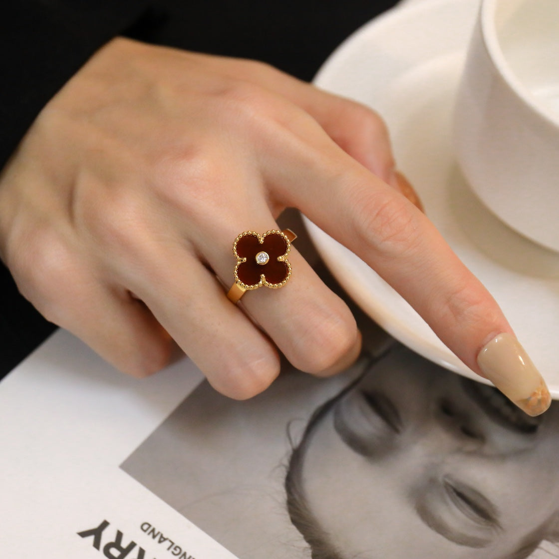 [Love More]CLOVER CARNELIAN RING ROSE GOLD DIAMOND