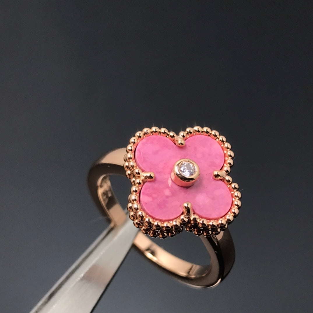 [Love More]CLOVER RHODONITE ROSE GOLD RING