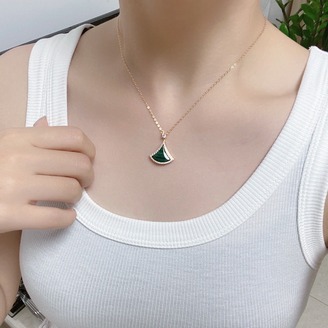 [Love More]DREAM MALACHITE DIAMOND PAVED PINK GOLD NECKLACE