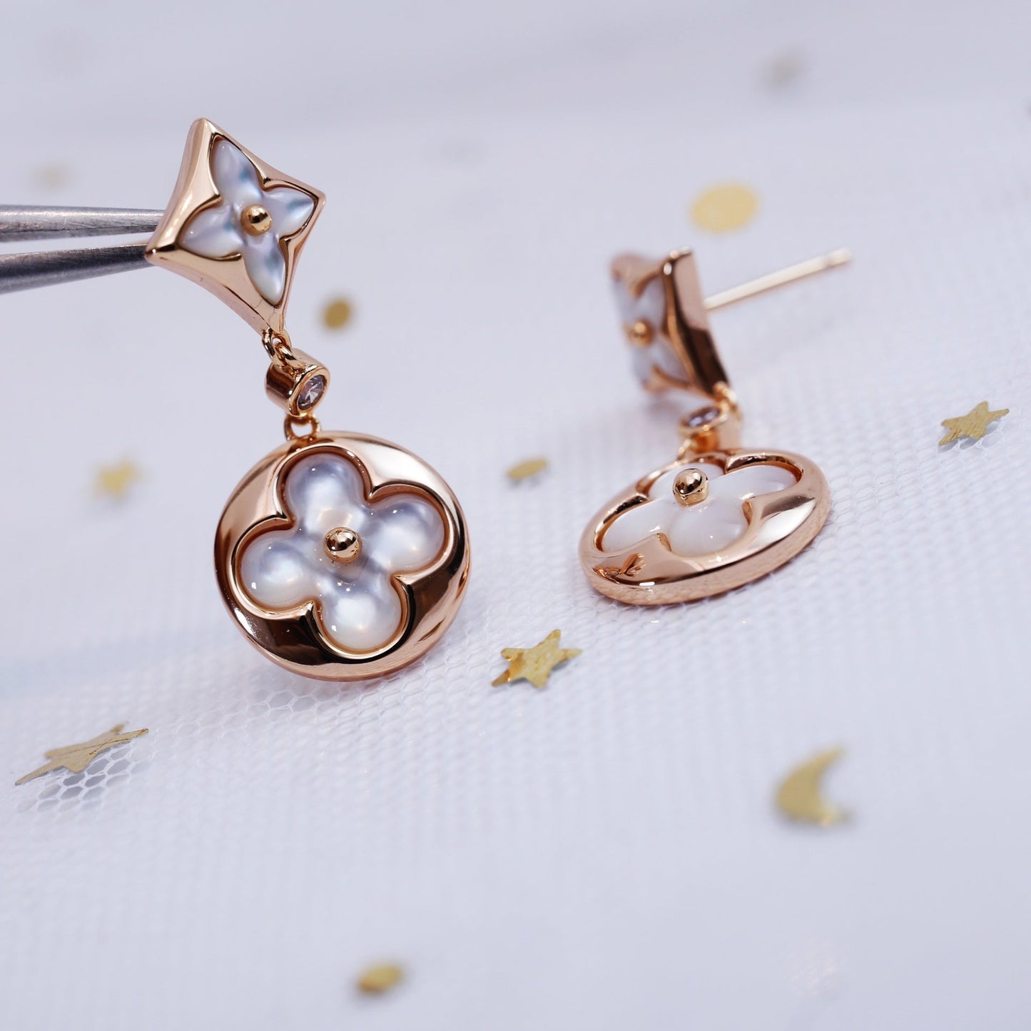 [Love More]STAR AND SUN PINK GOLD MOP DROP EARRINGS