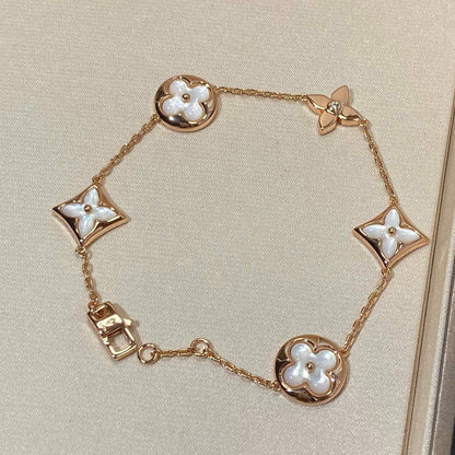 [Love More]STAR AND SUN 5 MOTIF MOP PINK GOLD BRACELET