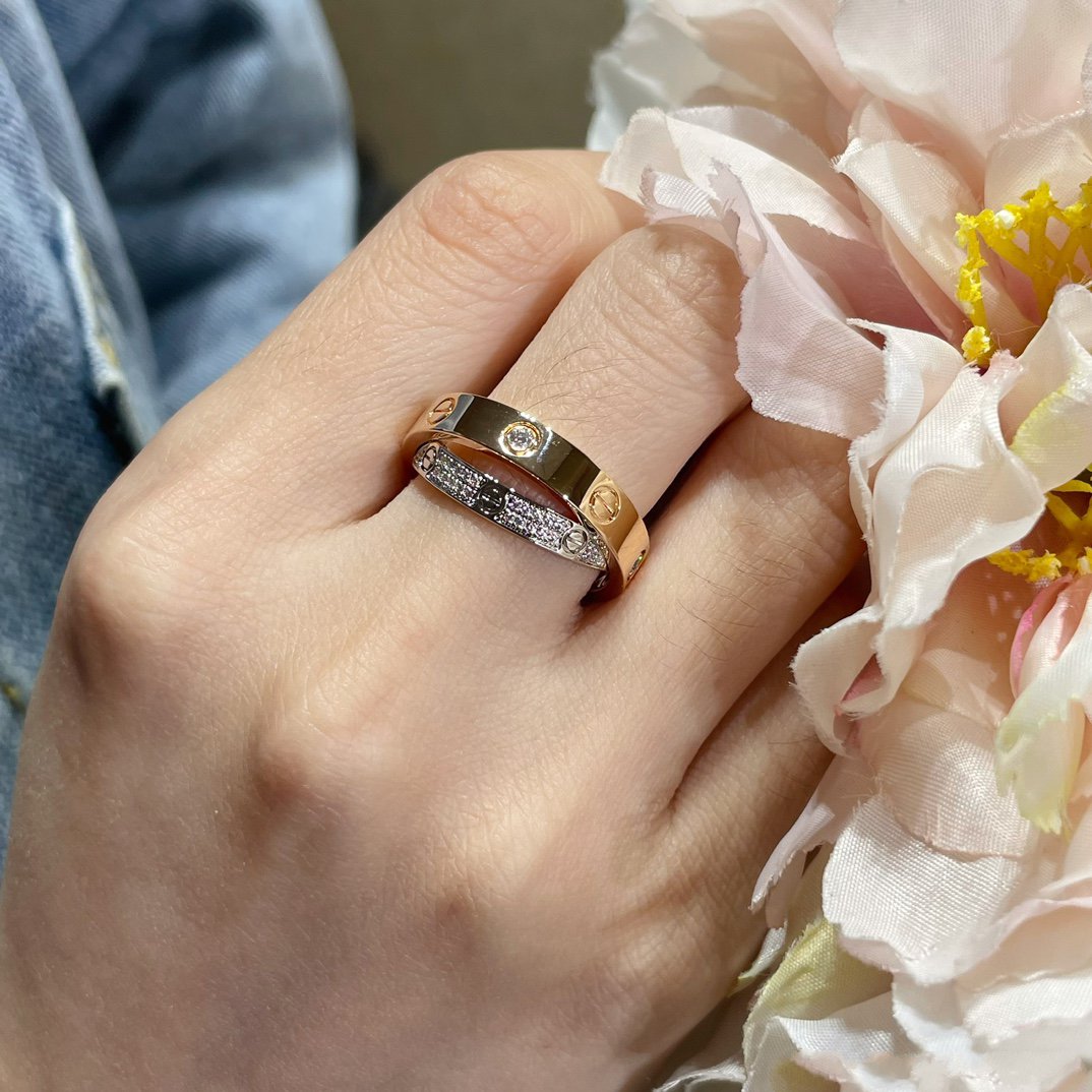 [Love More]LOVE PINK GOLD SILVER DIAMOND DOUBLE RING