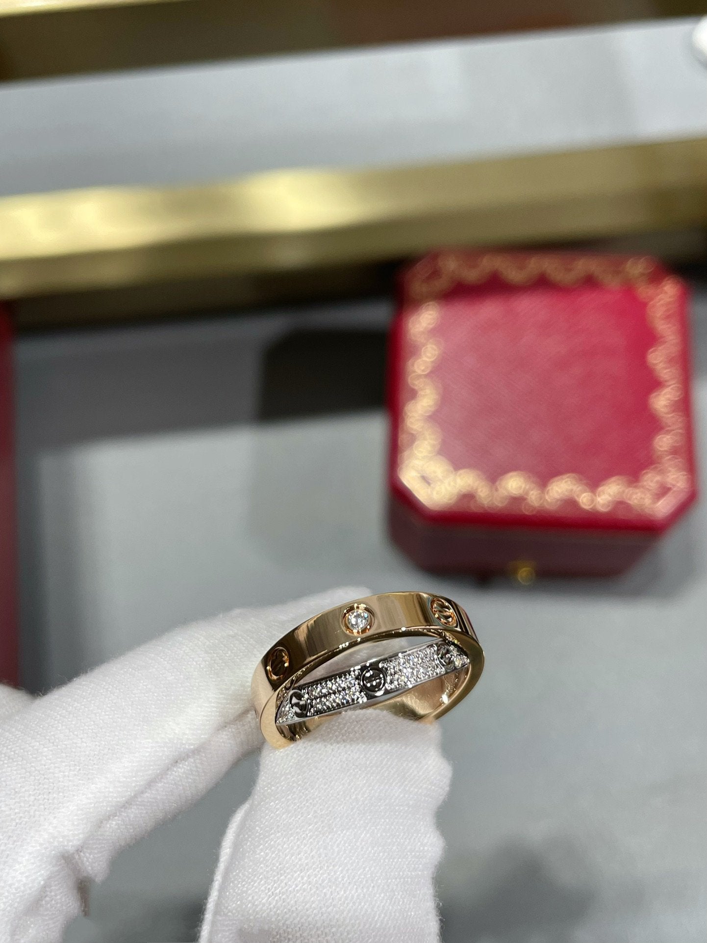 [Love More]LOVE PINK GOLD SILVER DIAMOND DOUBLE RING