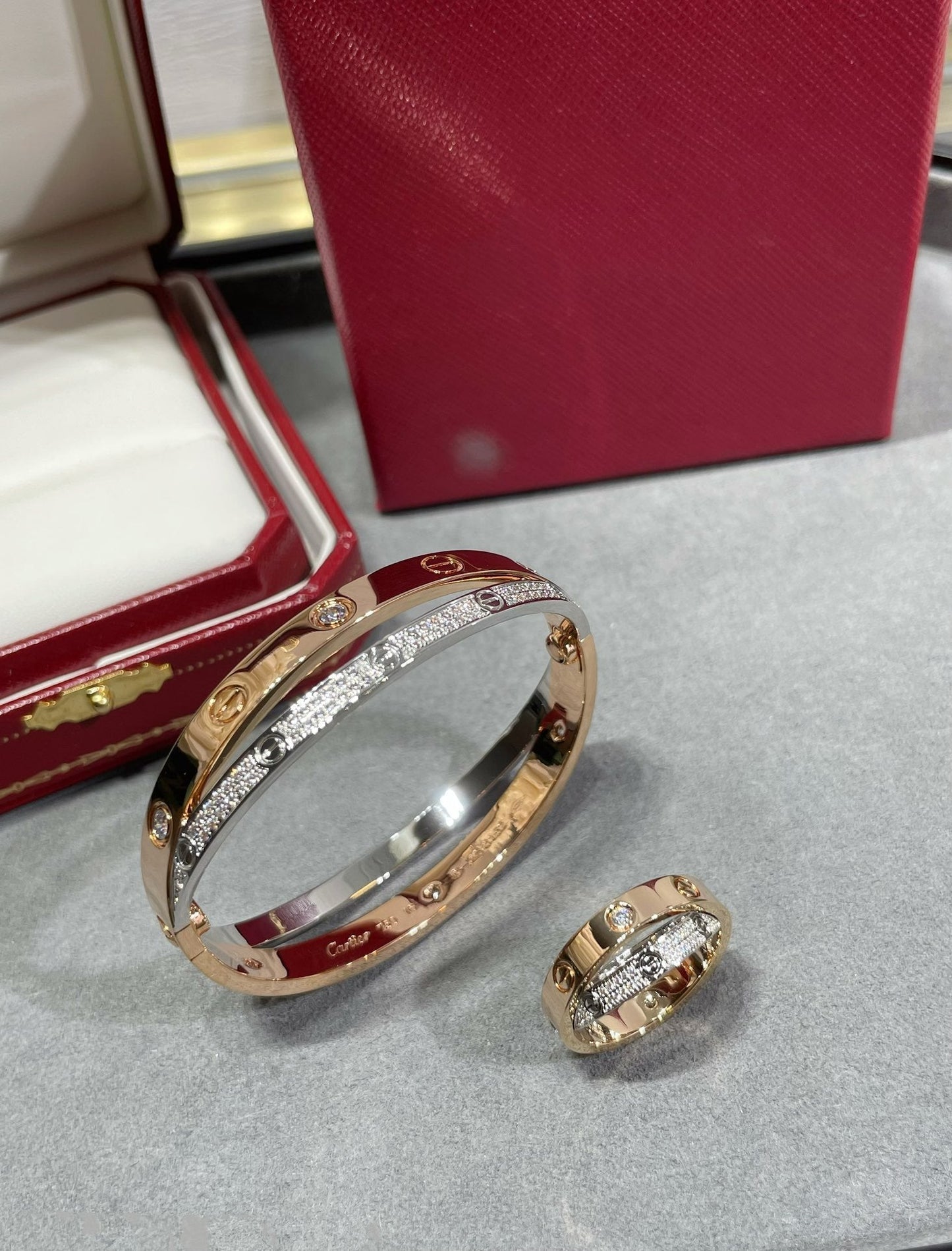 [Love More]LOVE PINK GOLD SILVER DIAMOND DOUBLE RING