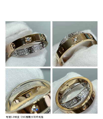 [Love More]LOVE PINK GOLD SILVER DIAMOND DOUBLE RING