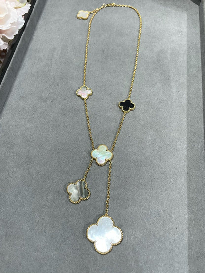 [Love More]CLOVER 6 MOTIF MOP ONYX GOLD NECKLACE