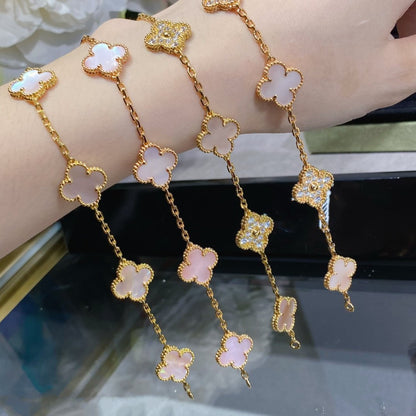 [Love More]CLOVER 5 MOTIF DIAMOND PINK MOP PINK GOLD BRACELET