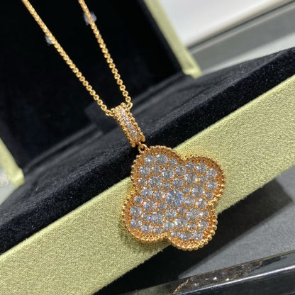 [Love More]CLOVER 25MM LARGE PEDANT DIAMOND PAVED LONG NECKLACE