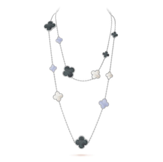 [Love More]CLOVER 16 MOTIF CHALCEDONY MOP SILVER NECKLACE