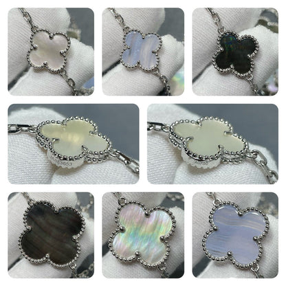 [Love More]CLOVER 16 MOTIF CHALCEDONY MOP SILVER NECKLACE