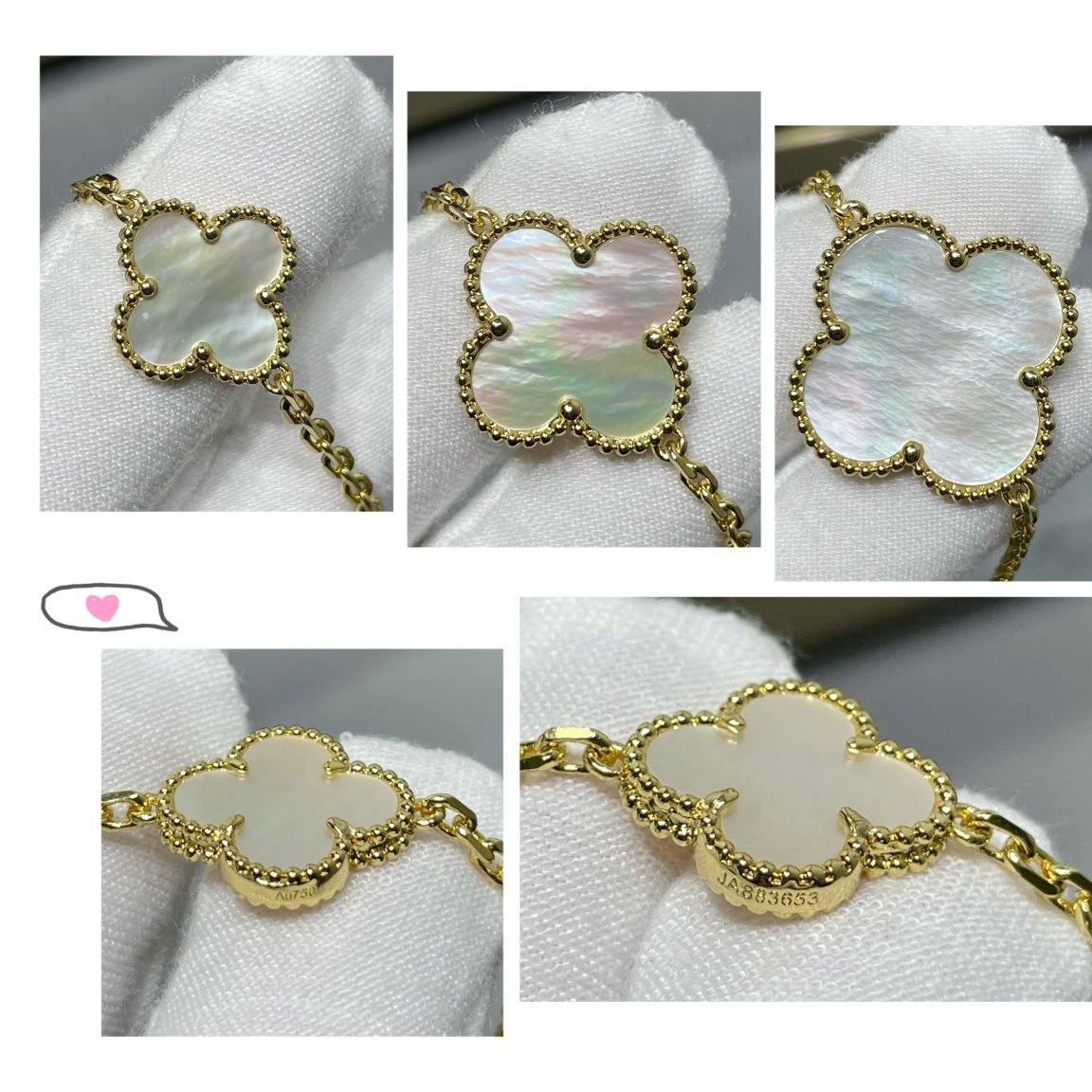 [Love More]CLOVER 16 MOTIF WHITE MOP GOLD NECKLACE