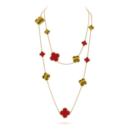 [Love More]CLOVER 16 MOTIF CARNELIAN TIGER EYE ROSE GOLD NECKLACE