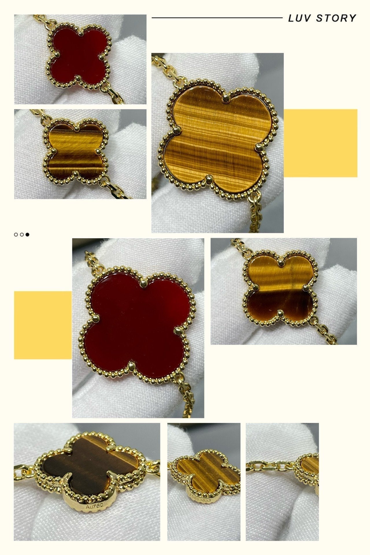 [Love More]CLOVER 16 MOTIF CARNELIAN TIGER EYE ROSE GOLD NECKLACE