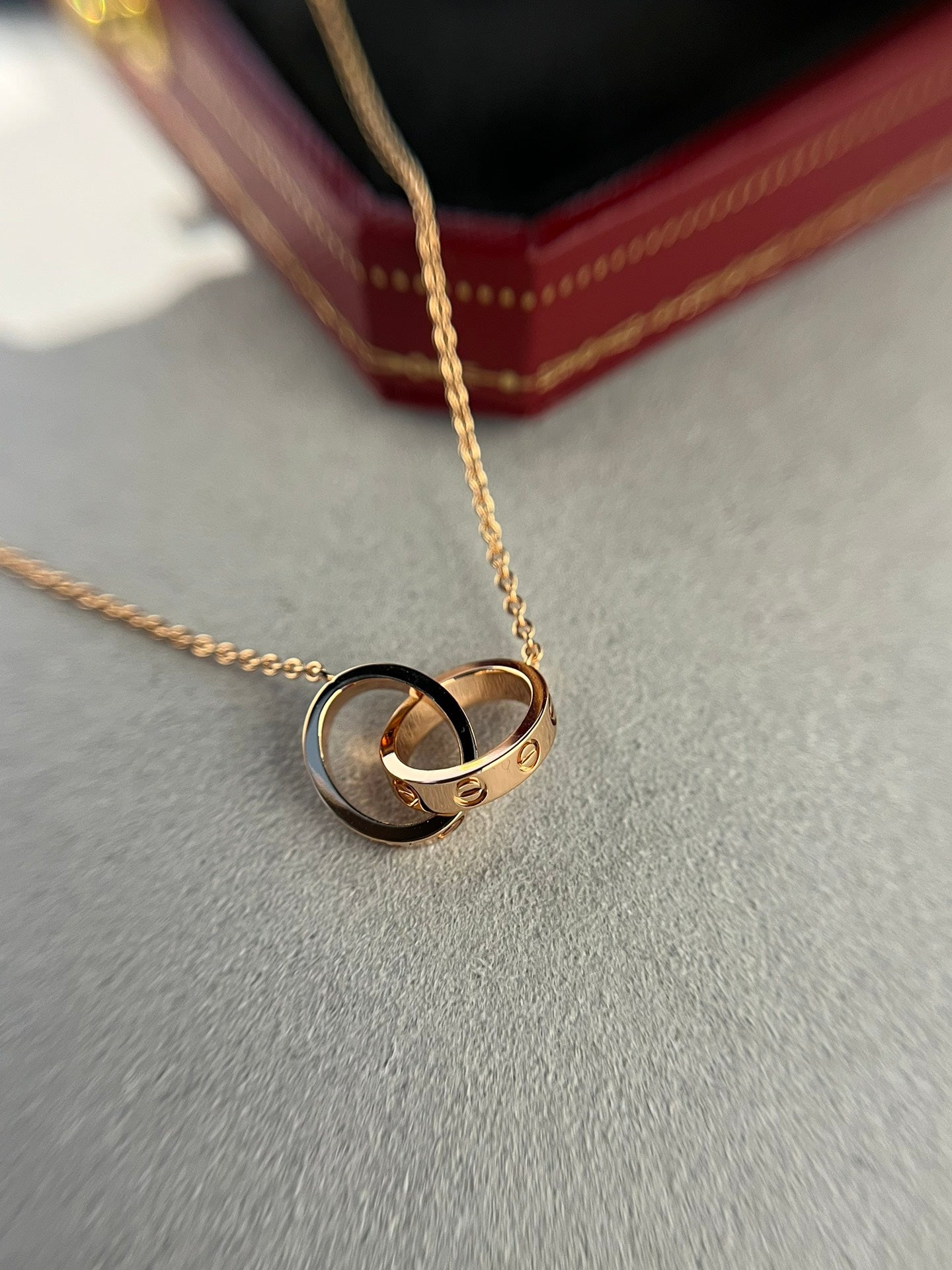 [Love More]LOVE NECKLACE DOUBLE RING PINK GOLD