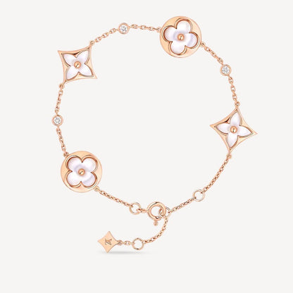 [Love More]STAR AND SUN 4 MOTIF WHITE MOP PINK GOLD BRACELET