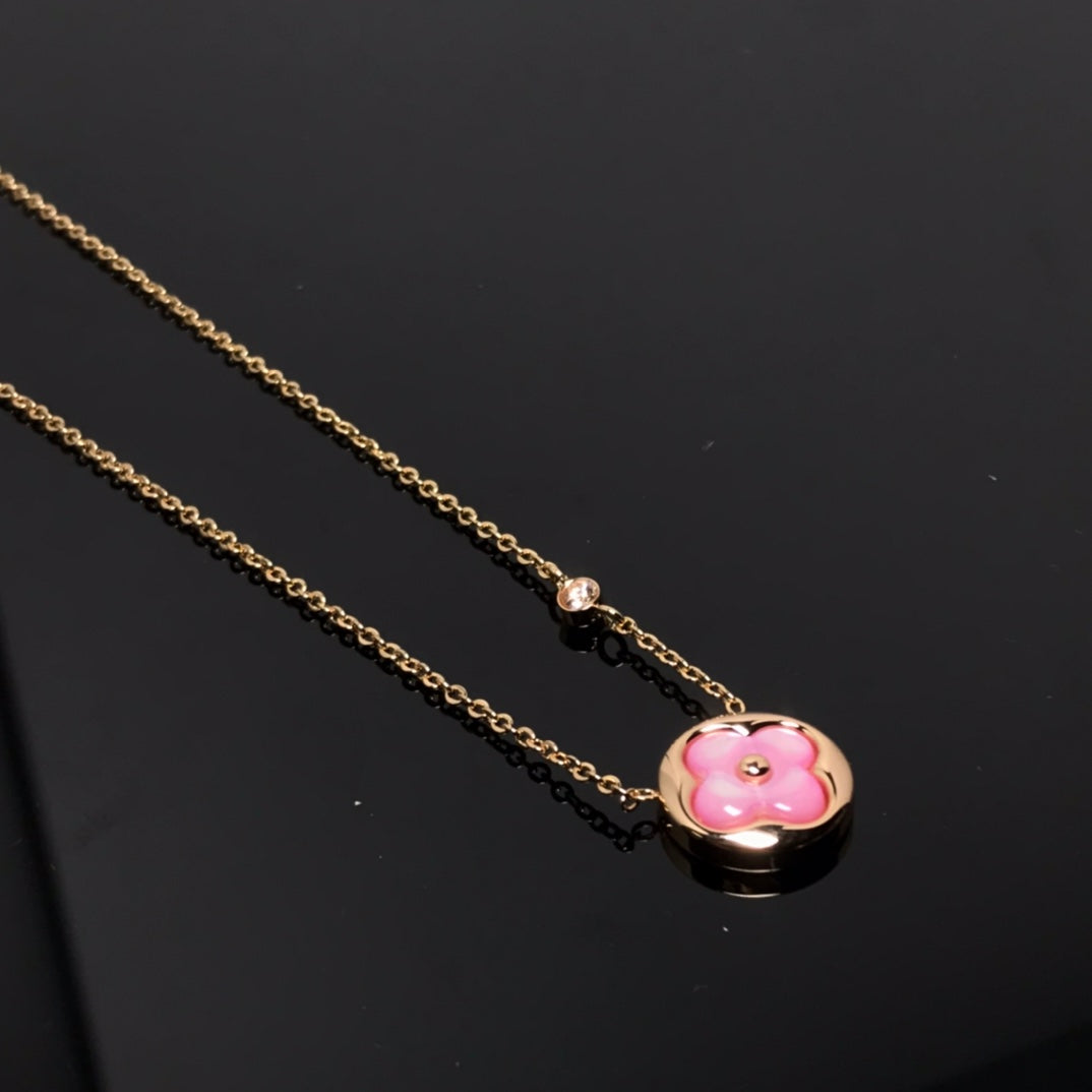 [Love More]COLOR BLOSSOM PINK MOP SUN GOLD NECKLACE