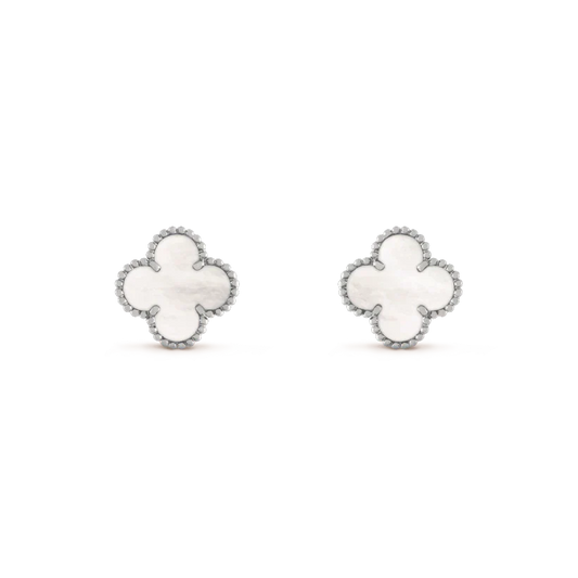 [Love More]CLOVER MEDIUM 1 MOTIFS  WHITE MOP EARRINGS SILVER