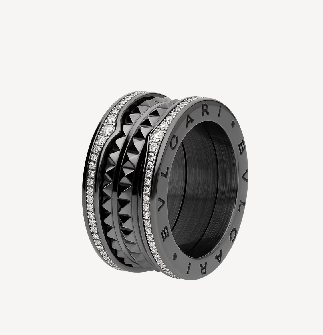 [Love More]ZERO 1 ROCK FOUR-BAND BLACK CERAMIC WITH STUDDED SPIRAL AND PAVED DIAMONDS RING