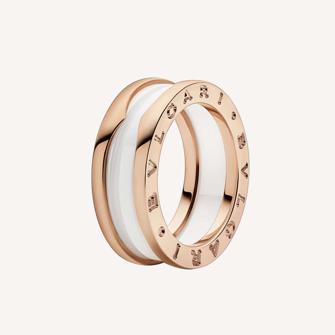 [Love More]ZERO 1 TWO-BAND LOOPS AND WHITE CERAMIC SPIRAL PINK GOLD RING