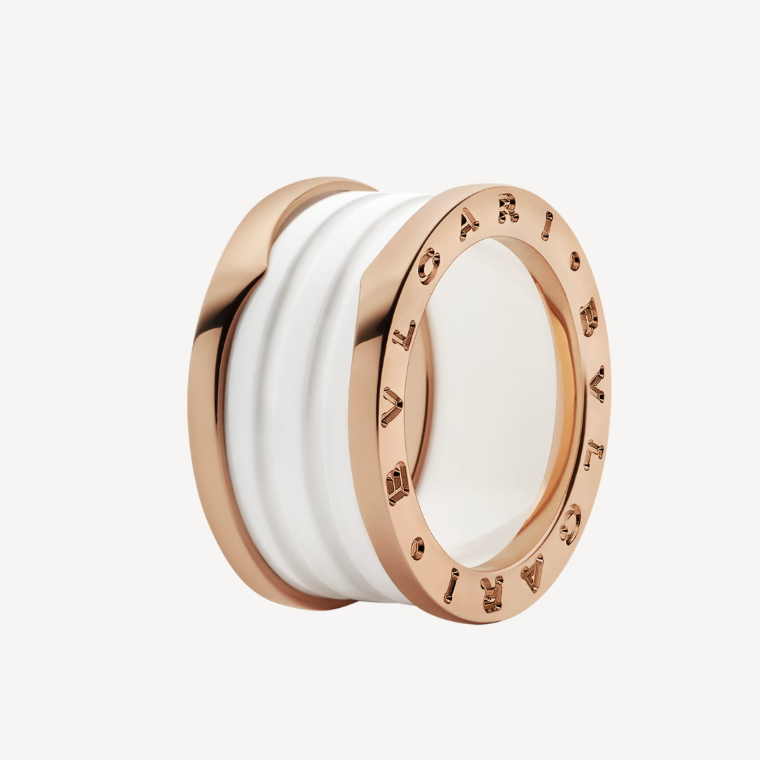 [Love More]ZERO 1 FOUR-BAND LOOPS AND WHITE CERAMIC SPIRAL PINK GOLD RING