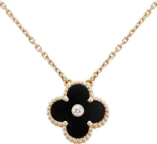 [Love More]CLOVER 15MM DIAMOND ONYX NECKLACE