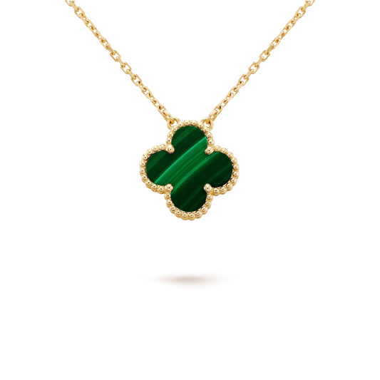 [Love More]CLOVER 15MM MALACHITE SINGLE FLOWER  NECKLACE