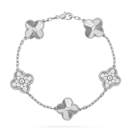 [Love More]CLOVER 5 MOTIF SILVER DIAMOND BRACELET