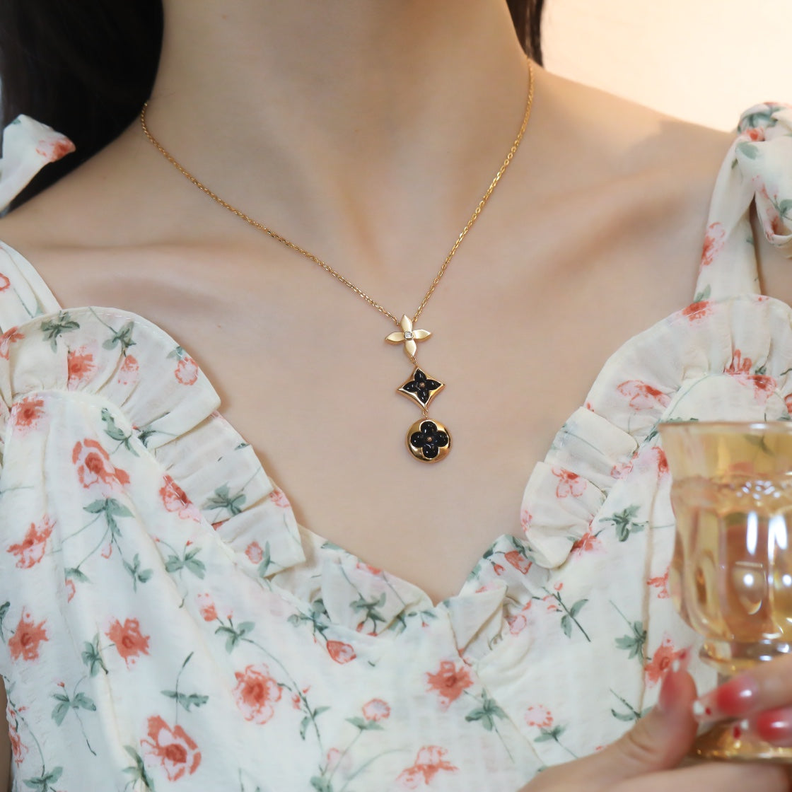 [Love More]STAR AND SUN ONYX PINK GOLD NECKLACE