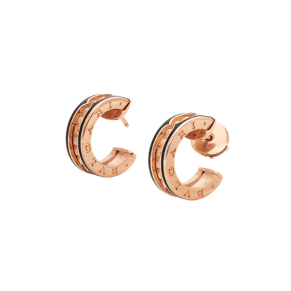 [Love More]ZERO 1 ROCK PINK GOLD EARRINGS WITH STUDDED SPIRAL AND BLACK CERAMIC