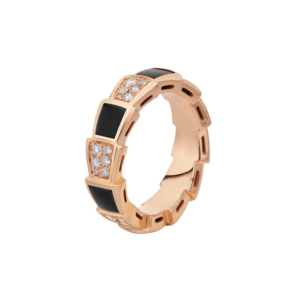 [Love More]SERPENTI RING PINK GOLD BLACK MOP DIAMOND PAVED 4MM