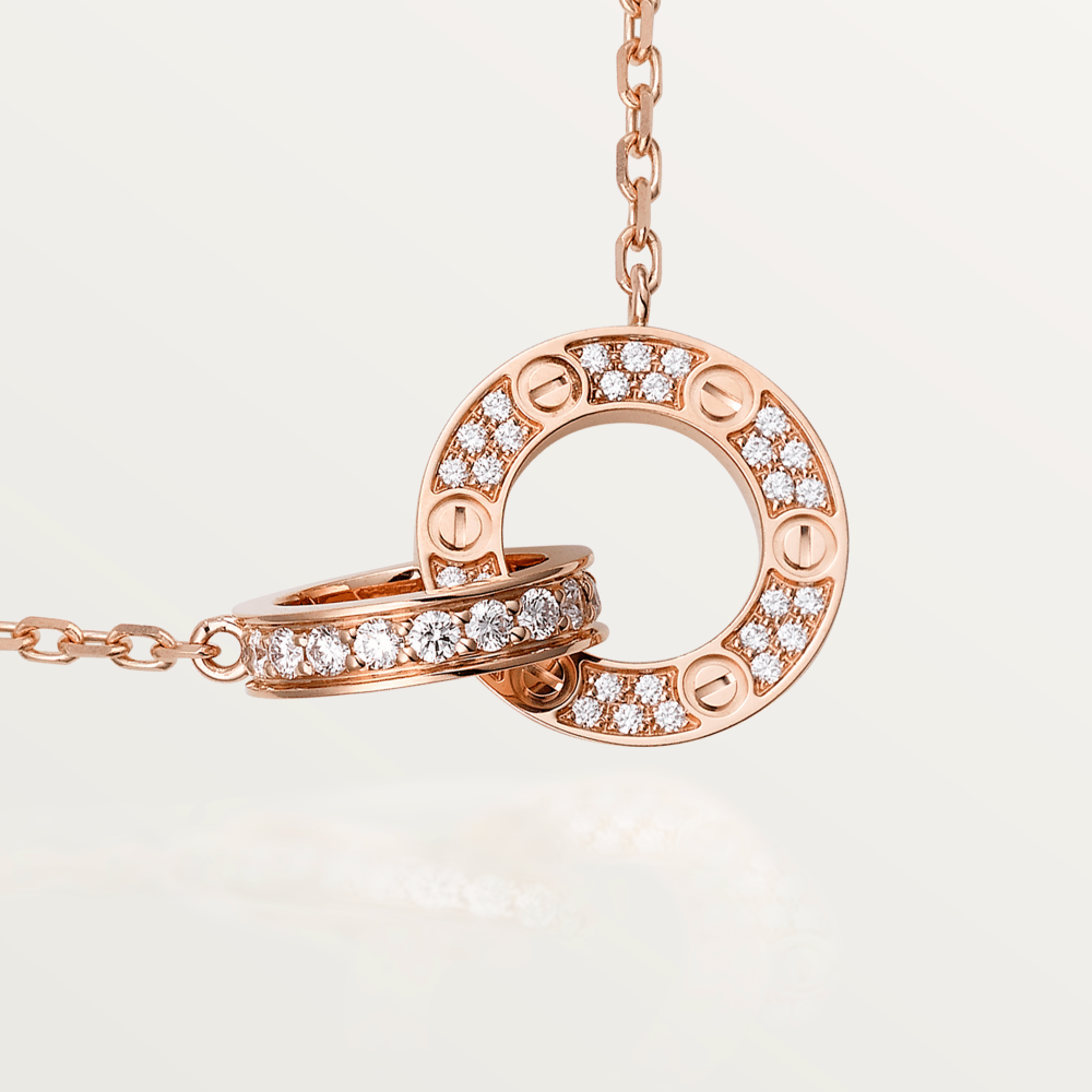 [Love More]LOVE 7.6MM NECKLACE ROSE GOLD AND SILVER  FULL DIAMOND