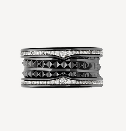 [Love More]ZERO 1 ROCK FOUR-BAND BLACK CERAMIC WITH STUDDED SPIRAL AND PAVED DIAMONDS RING