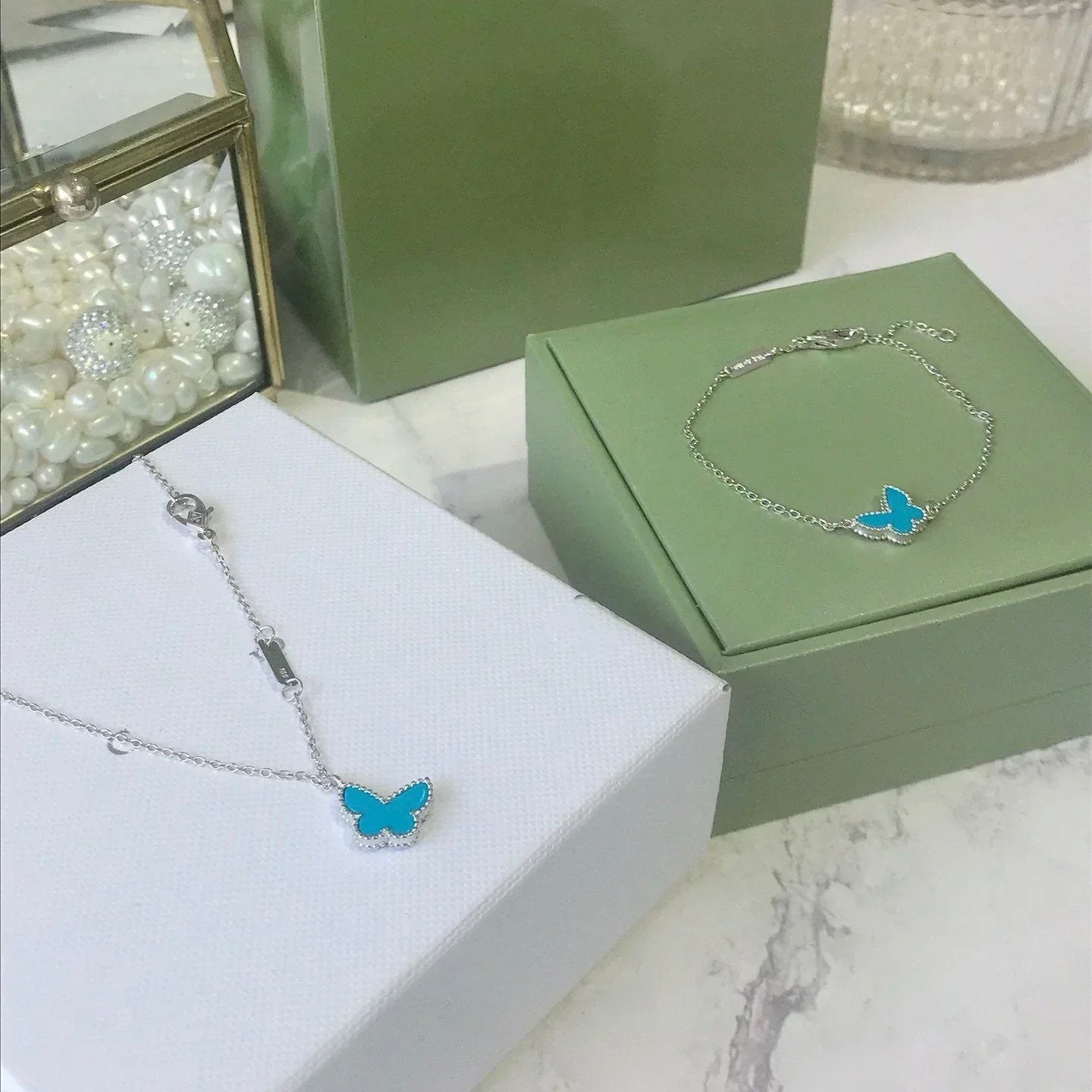 [Love More]BUTTERFLY TURQUOISE BUTTERFLY BRACELET SILVER