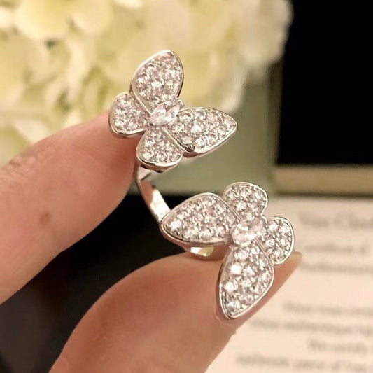 [Love More]TWIN SILVER BUTTERFLY DIAMOND RING