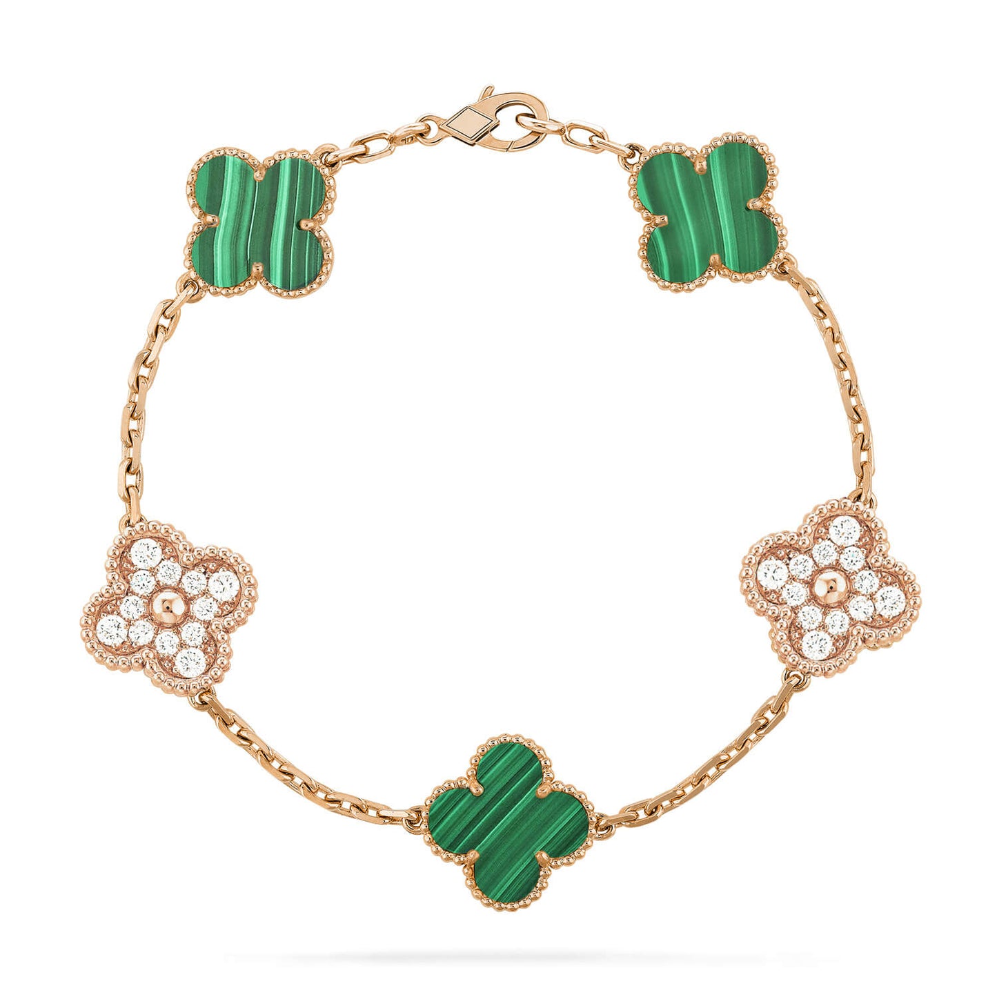 [Love More]CLOVER  5 MOTIF MALACHITE DIAMOND BRACELET