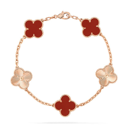 [Love More]CLOVER  5 MOTIFS CARNELIAN GOLD BRACELET