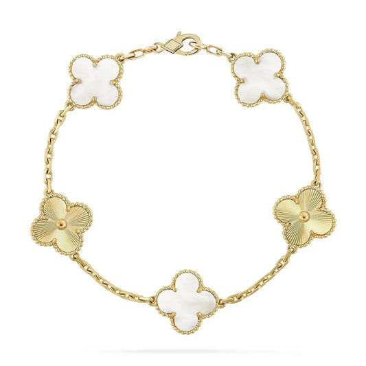 [Love More]CLOVER BRACELET 5 MOTIF WHITE MOP PINK GOLD